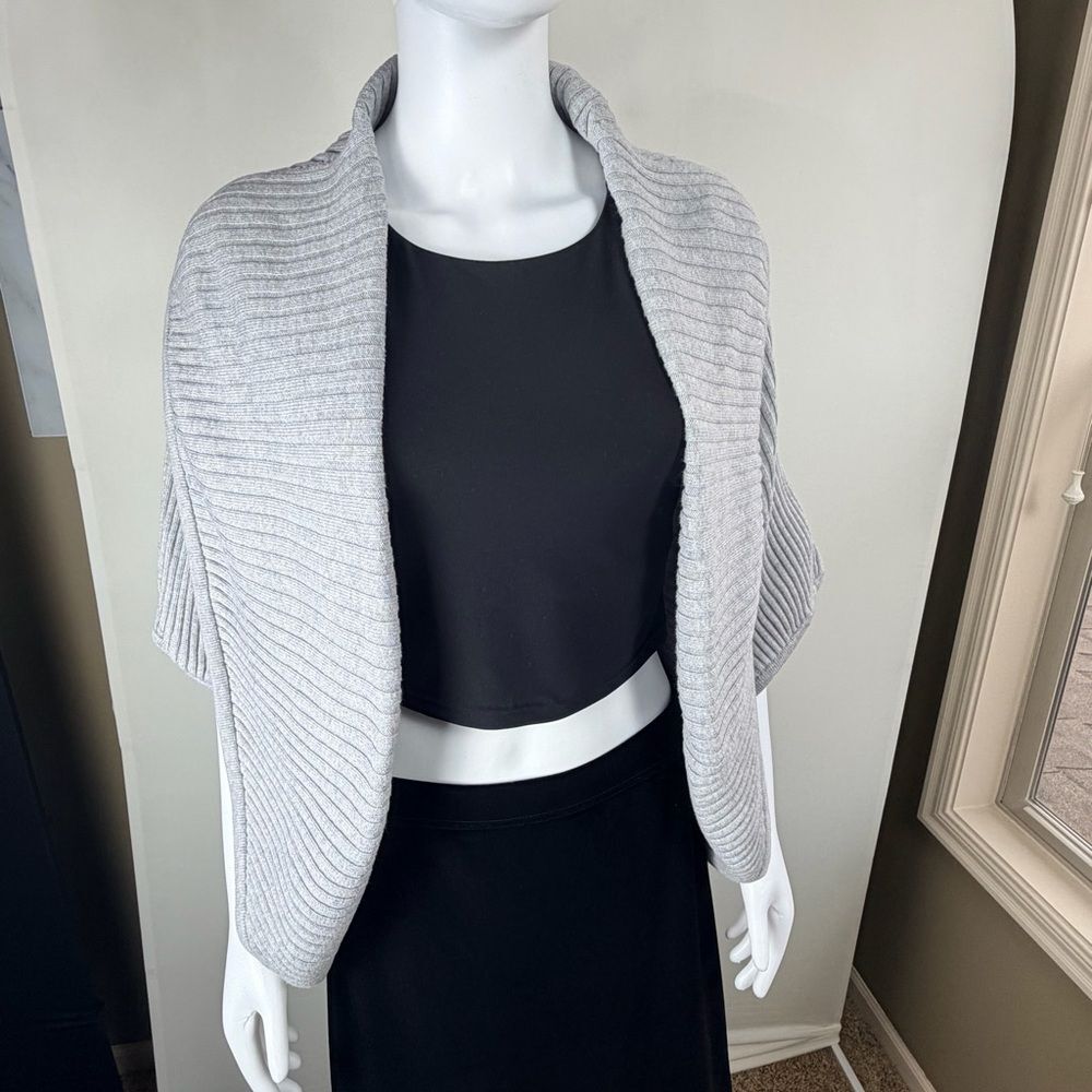 Grace Elements Gray Ribbed Cocoon Cardigan Shawl Open Knit Layer Cozy Shrug Sm